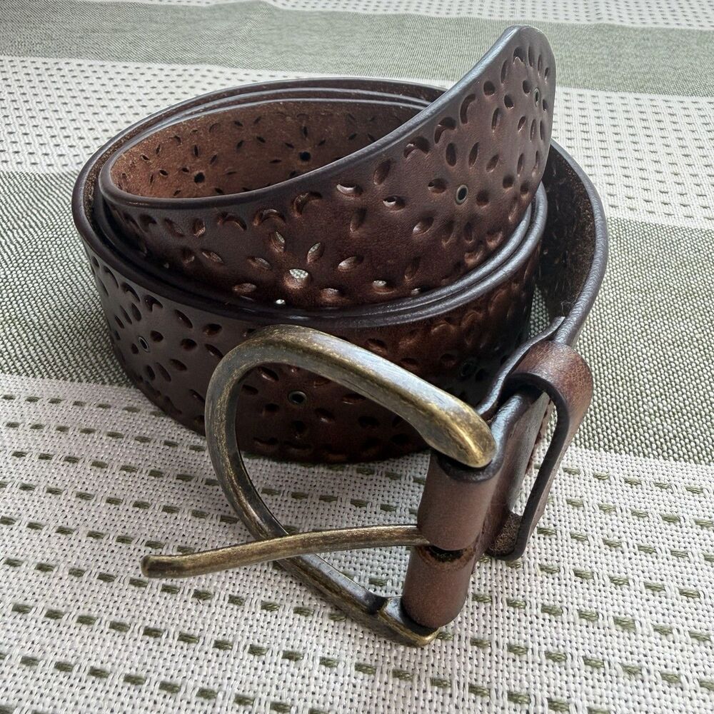 Vintage Aeropostale Brown Leather Belt Floral Cutout Women’s L Y2K